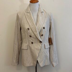 New Joie Linen Blend Striped Blazer w Metallic Gold Thread Size Small Petite